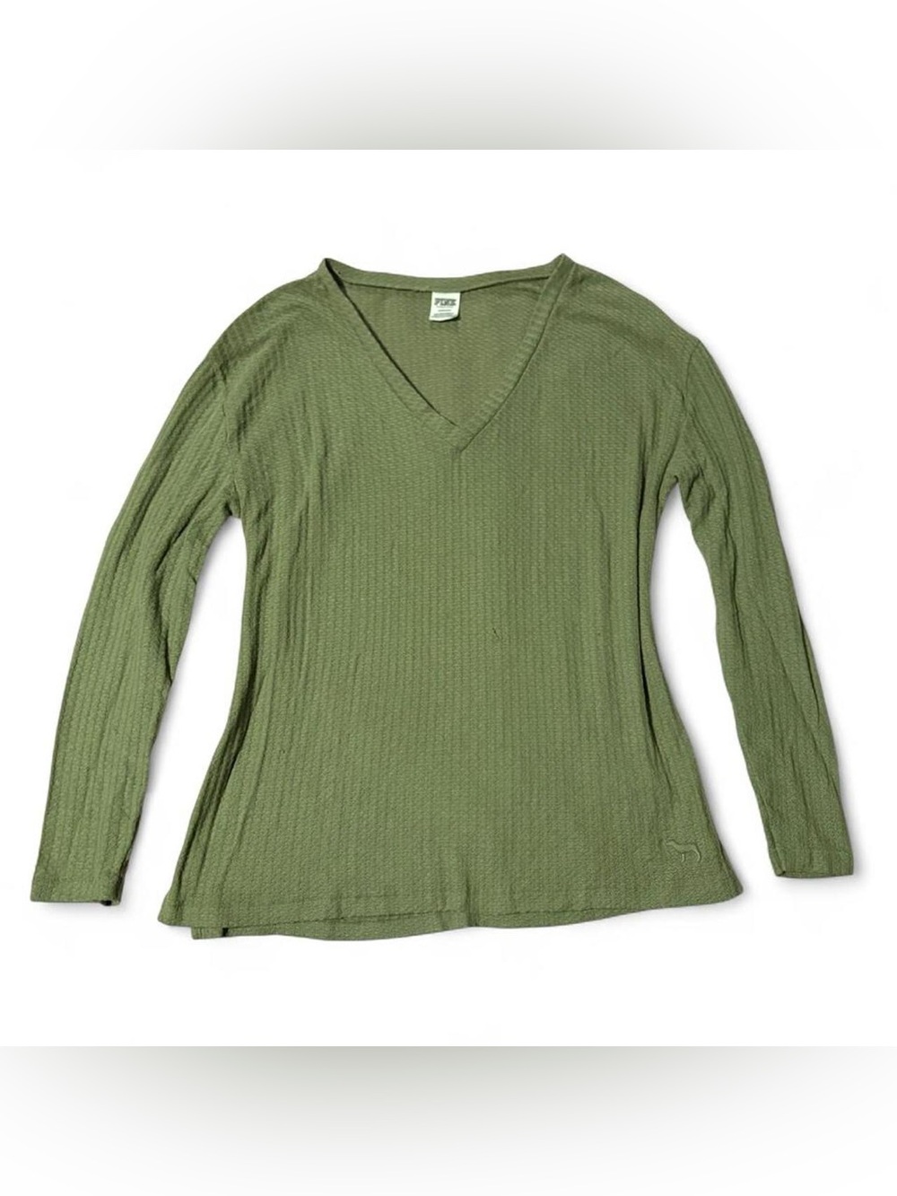 PINK Victoria's Secret Green V‑Neck Long Sleeve Top